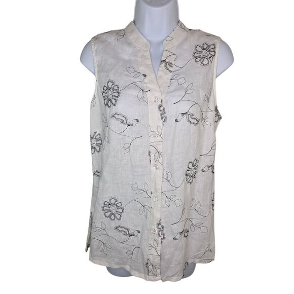 Carol Little Floral Embroidered Linen Sleeveless Blouse Top Size Large - Picture 1 of 8